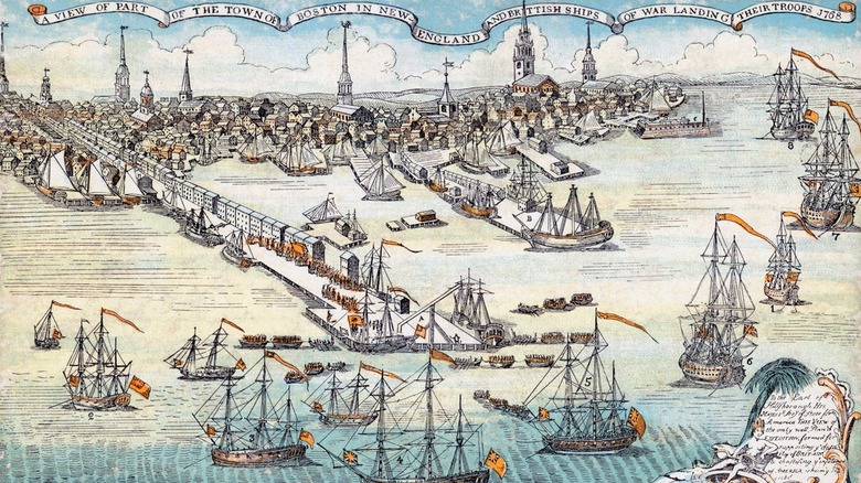 1768 illustration of Boston Harbor