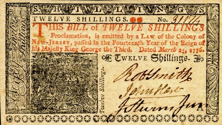 1776 currency bill issued by colony of New Jersey