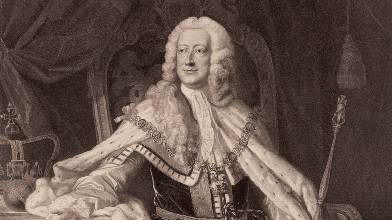 George II enthroned, etching
