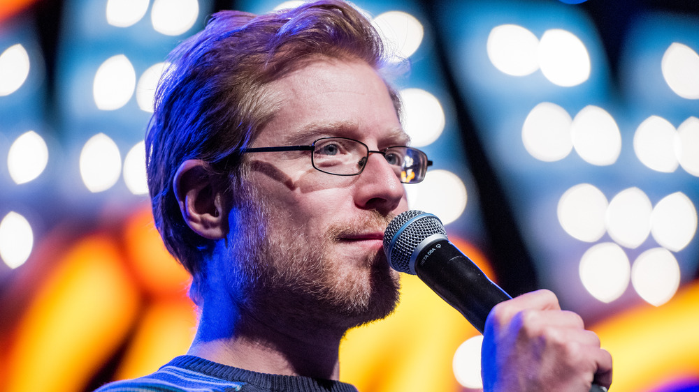 Anthony Rapp speaking at mic