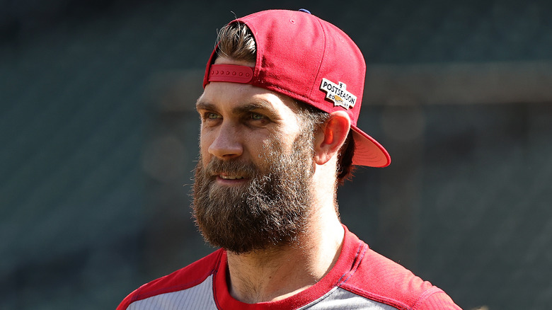Bryce Harper looking to side