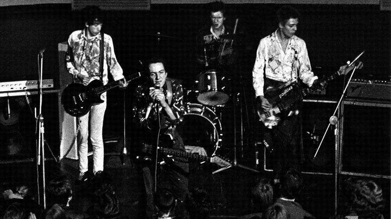 The Clash performing, 1976. Left to right: Mick Jones, Joe Strummer, Terry Chimes and Paul Simonon