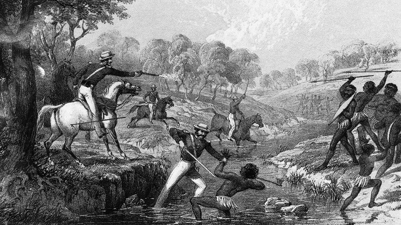 lithograph depicting the Waterloo Creek massacre