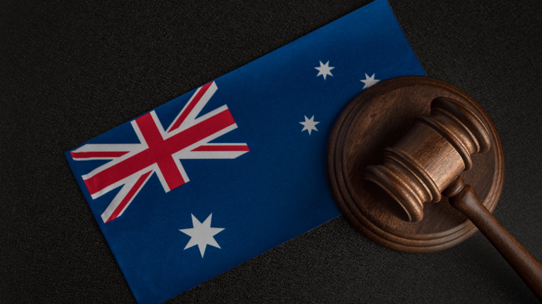 Judge gavel near the Australian flag