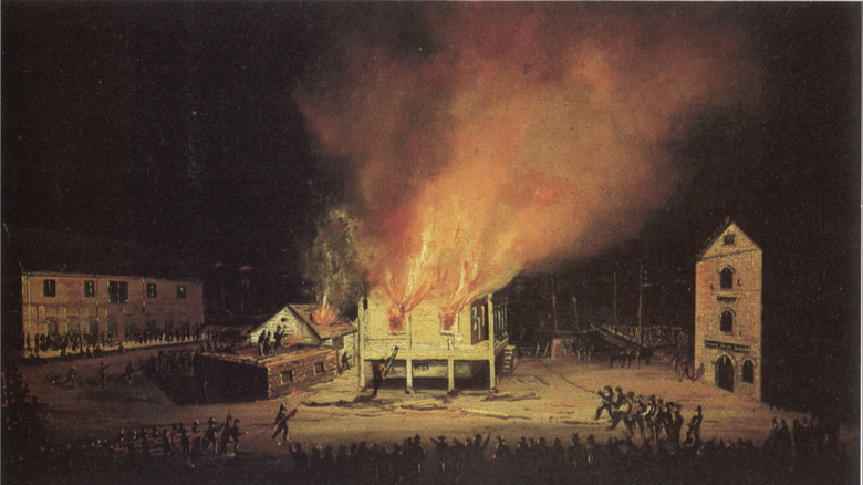 Painting of burning building