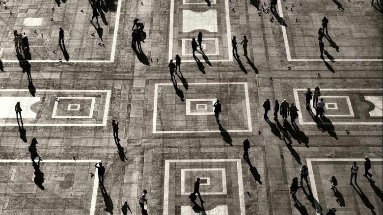 Eerie isolated pedestrians in city