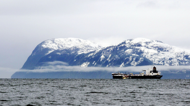 An oil tanker traveling  