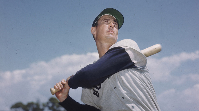 Ted Williams swinging a baseball bat