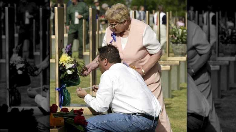 People visiting memorial