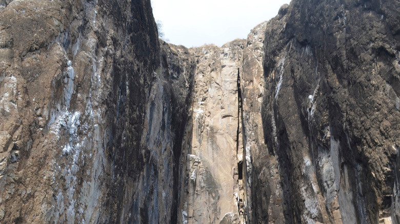 Tall cliff cleft Galapagos