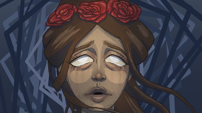 Artwork depicting La Llorona red roses in hair