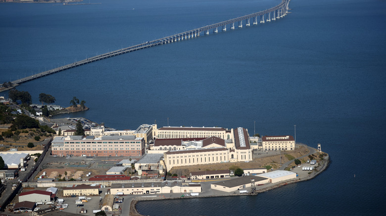 aerial view of san quentin prison on a sunny day