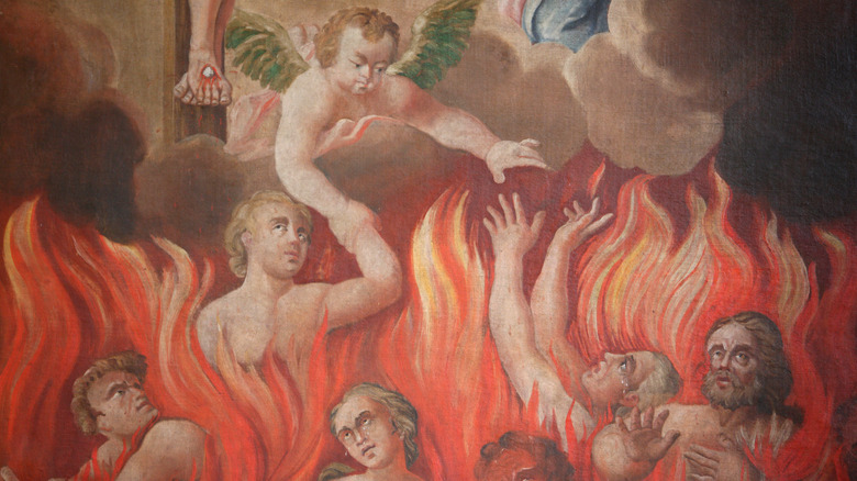 Angel rescuing people in hell artwork