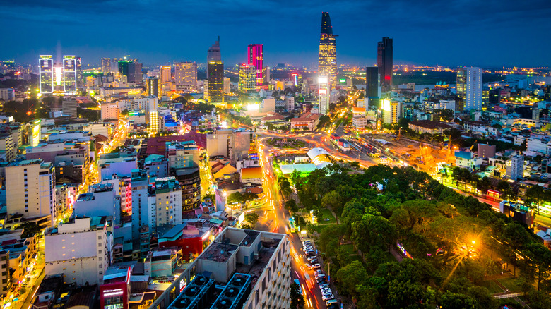 Aerial photo of Ho Chi Minh City at night