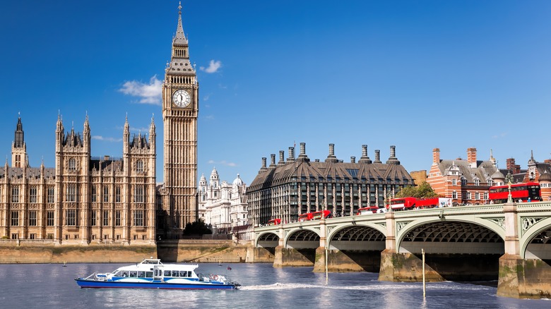 Bridge over River Thames in London with Big Ben in background