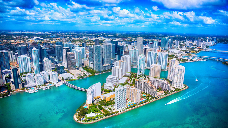 Miami skyline with Biscayne Bay in foreground