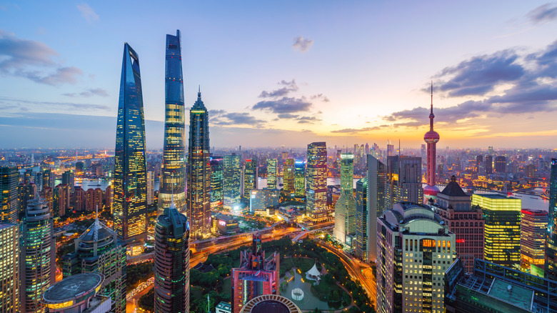 Shanghai skyline at sunset