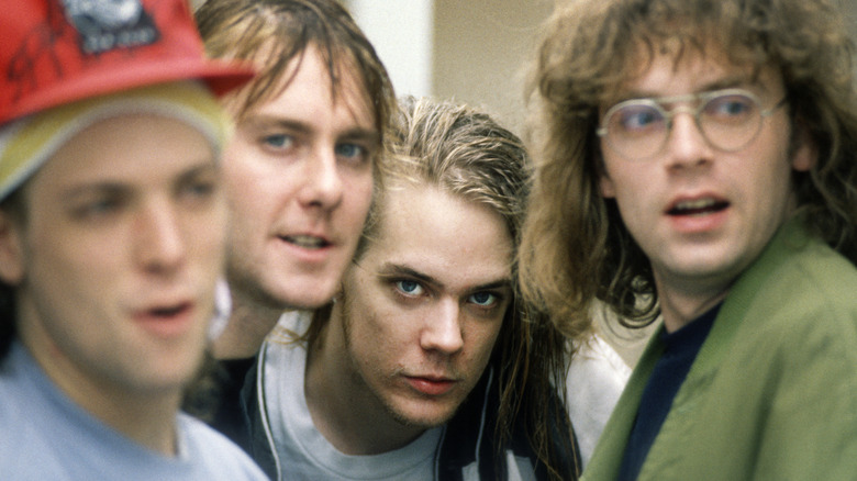 Soul Asylum band shot blurry but Dave Pirner in focus, looking into camera