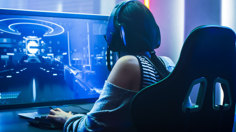 Girl playing video game