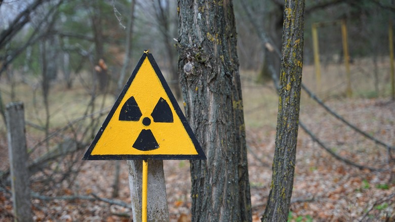 Radiation warning sign near Chernobyl