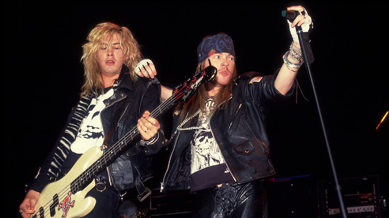 Axl Rose and Duff McKagen performing 