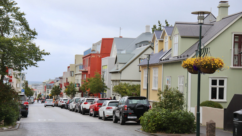 quiet street and cars in iceland