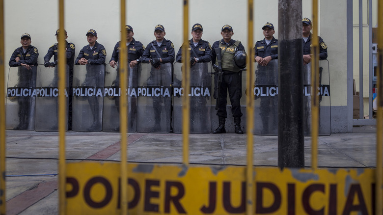 peruvian police standing guard