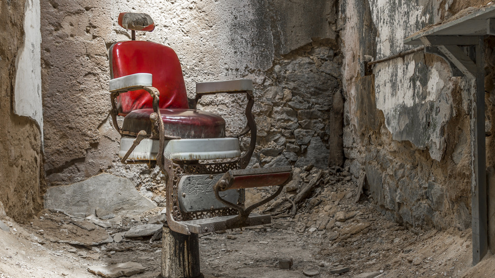 medieval stone room with barber's chair