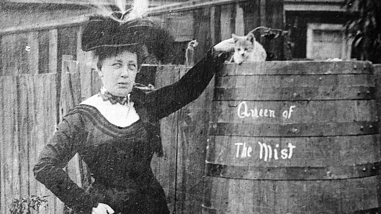 Annie Taylor next to her barrel