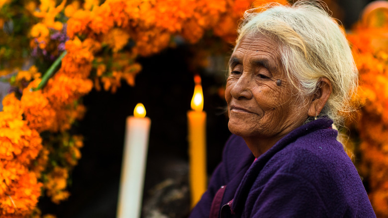 Mixtec indigenous woman in cemetery