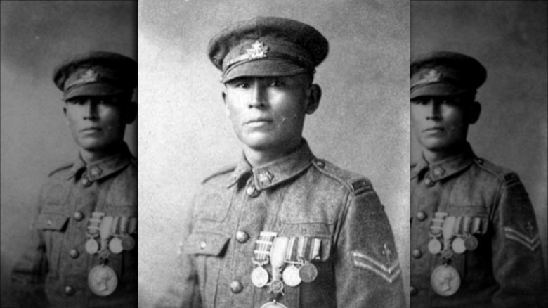 Portrait of Francis Pegahmagabow in uniform