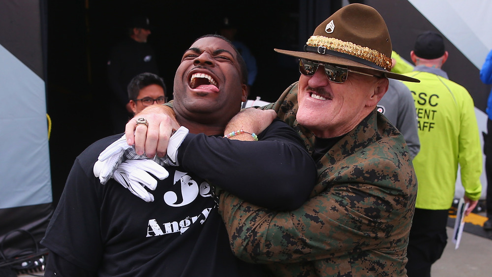 wrestler Sgt. Slaughter posing