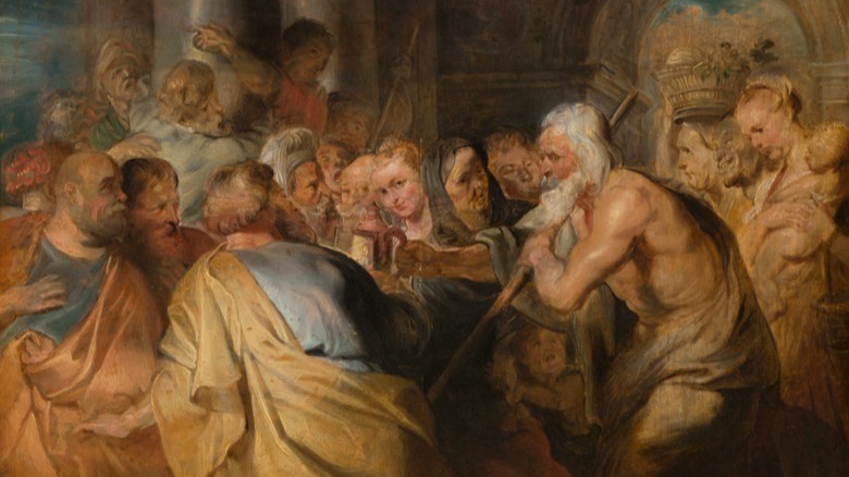 Diogenes with lamp and crowd