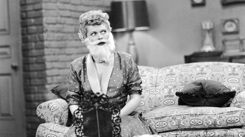 Lucy Ricardo wearing a fake beard