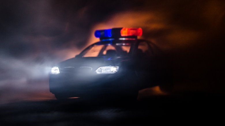 Police cruiser in fog