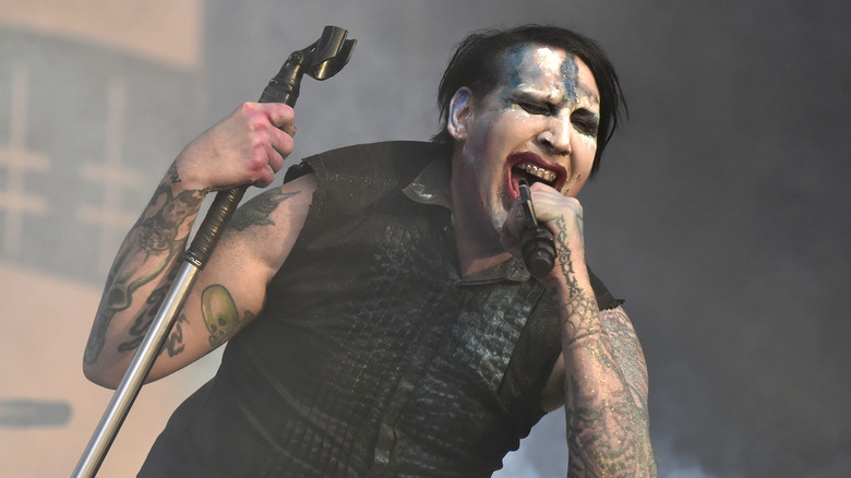 Marilyn Manson onstage with microphone