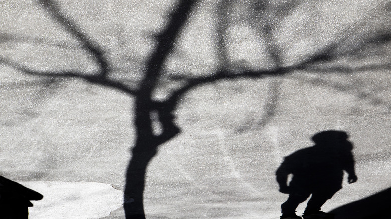 shadow of a boy standing on the street alone