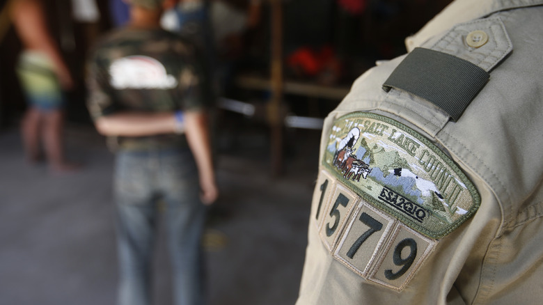 Boy Scout wearing a patch from the Salt Lake trrop