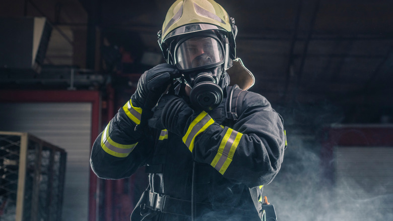 Firefighter wearing mask