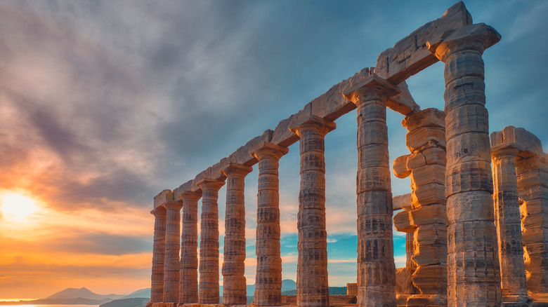 Ancient pillars at sunset