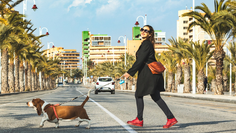 woman crossing the street