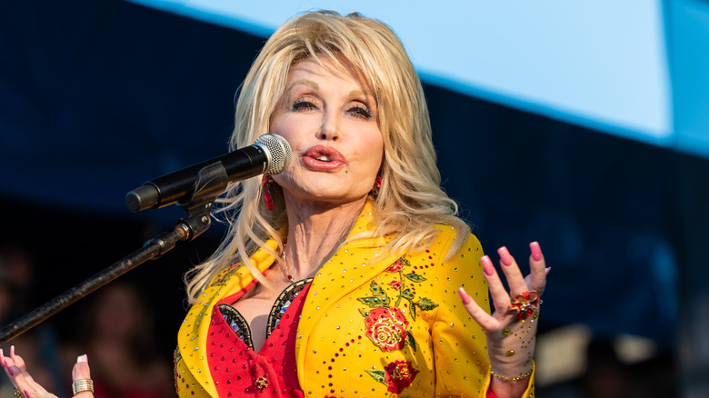 Dolly Parton at microphone