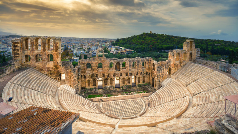 Ancient Greek ruins amphitheatre city hills