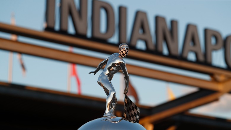 Indianapolis 500 sign and trophy