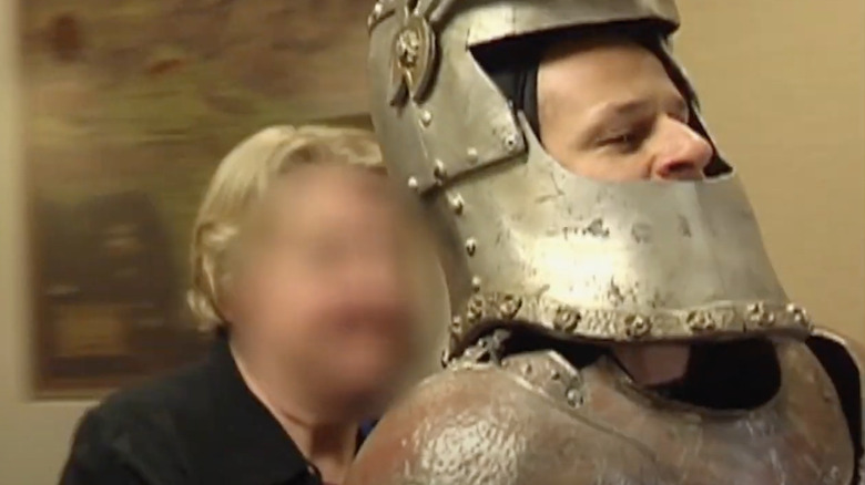 eric andre leaving mensa meeting in suit of armor