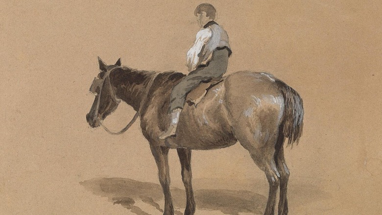 Drawing of a Stable Boy on a Pony