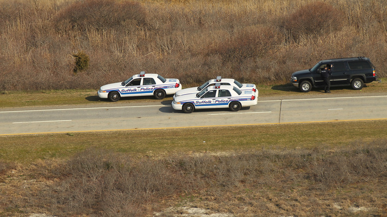 police cars searching Gilgo Beach