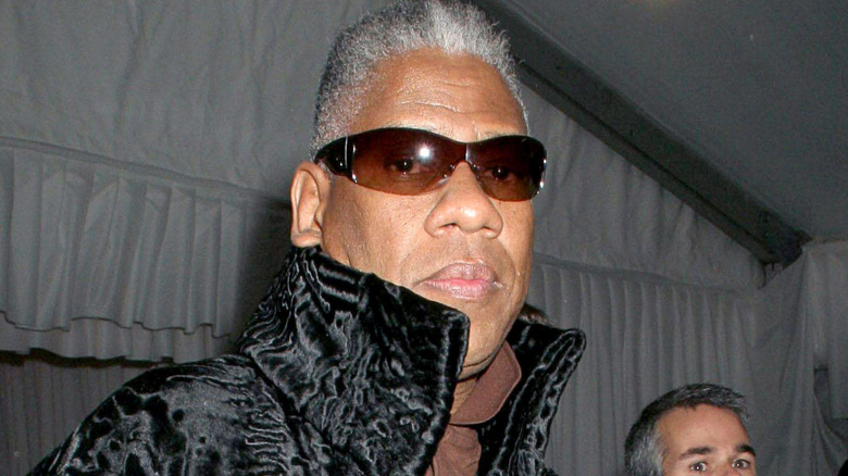 Andre Leon Talley with sunglasses and popped collar