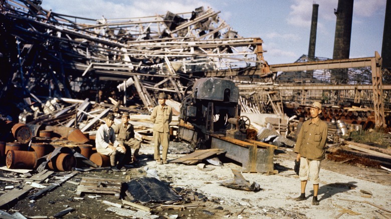 Japanese soldiers inspecting Nagasaki