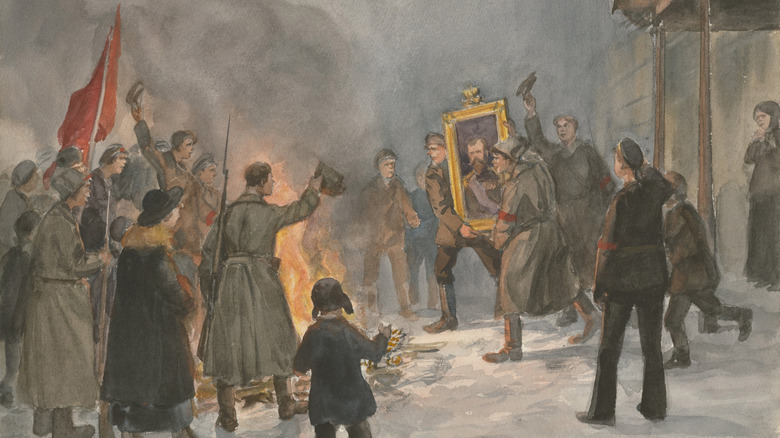 Bolsheviks burning paintings